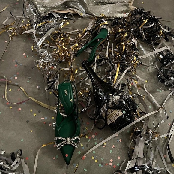 Zara Green Embellished Bow Heeled Slingback - Picture 13 of 17